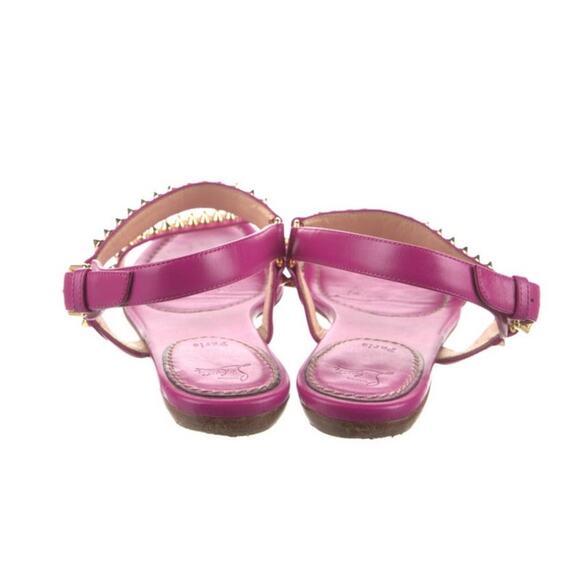 Christian Louboutin Bikee Bike Spikes Flat Sandal Pink Leather Gold Size 7 - Picture 4 of 7